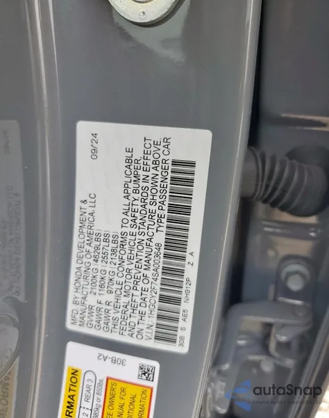 2025 Honda Accord Hybrid Sport-L from USA, damaged, VIN 1HGCY2F74SA003648